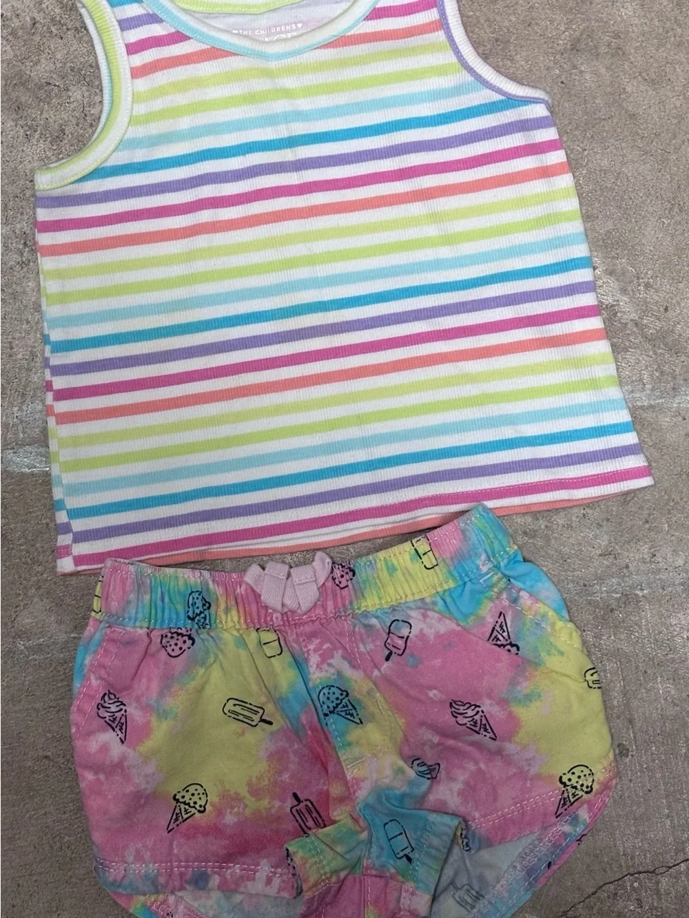 Girls Rainbow Striped Tank Top, Tie-Dye Ice Cream & solid pink Shorts Set